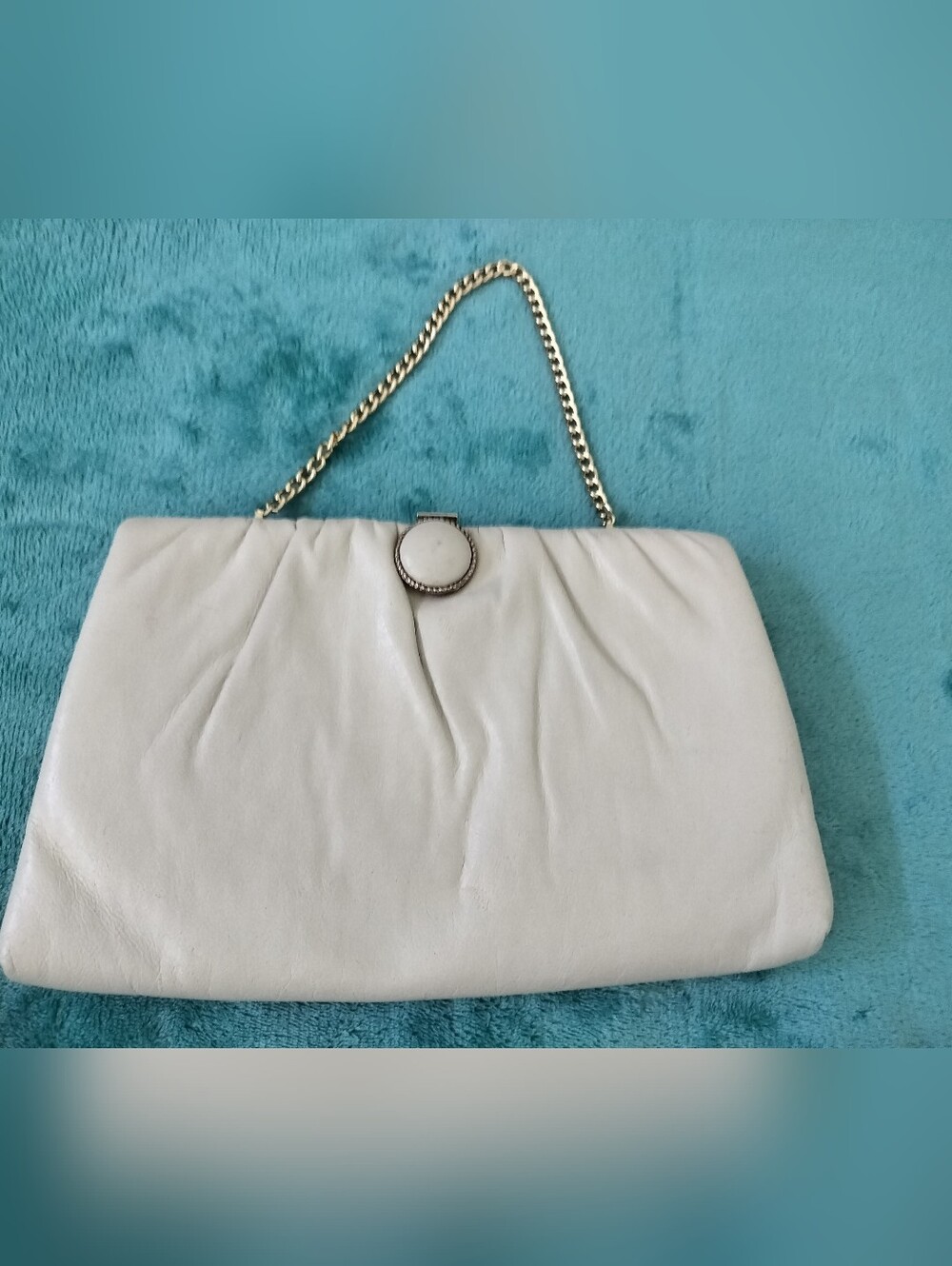 Harry Levine HL USA Mid-Century Leather Convertible Clutch Soft Cream Leather